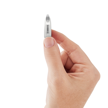 Evolv AI BTE 13  - White - In hand - Spine - Earhook