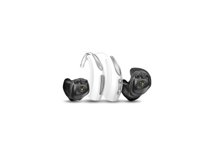 Evolv AI Family  - Hearing aid - Rechargeable - Dark background - Full split