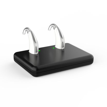 Evolv AI mini Turbo Charger ST Accessory - BTE R - Device in charger - Back 3-4 L