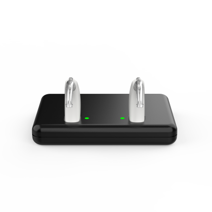 Evolv AI mini Turbo Charger ST Accessory - BTE R - Device in charger - Front Tilt