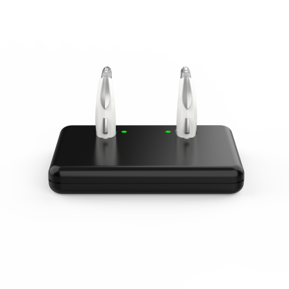 Evolv AI mini Turbo Charger ST Accessory - BTE R - Device in charger - Back Tilt